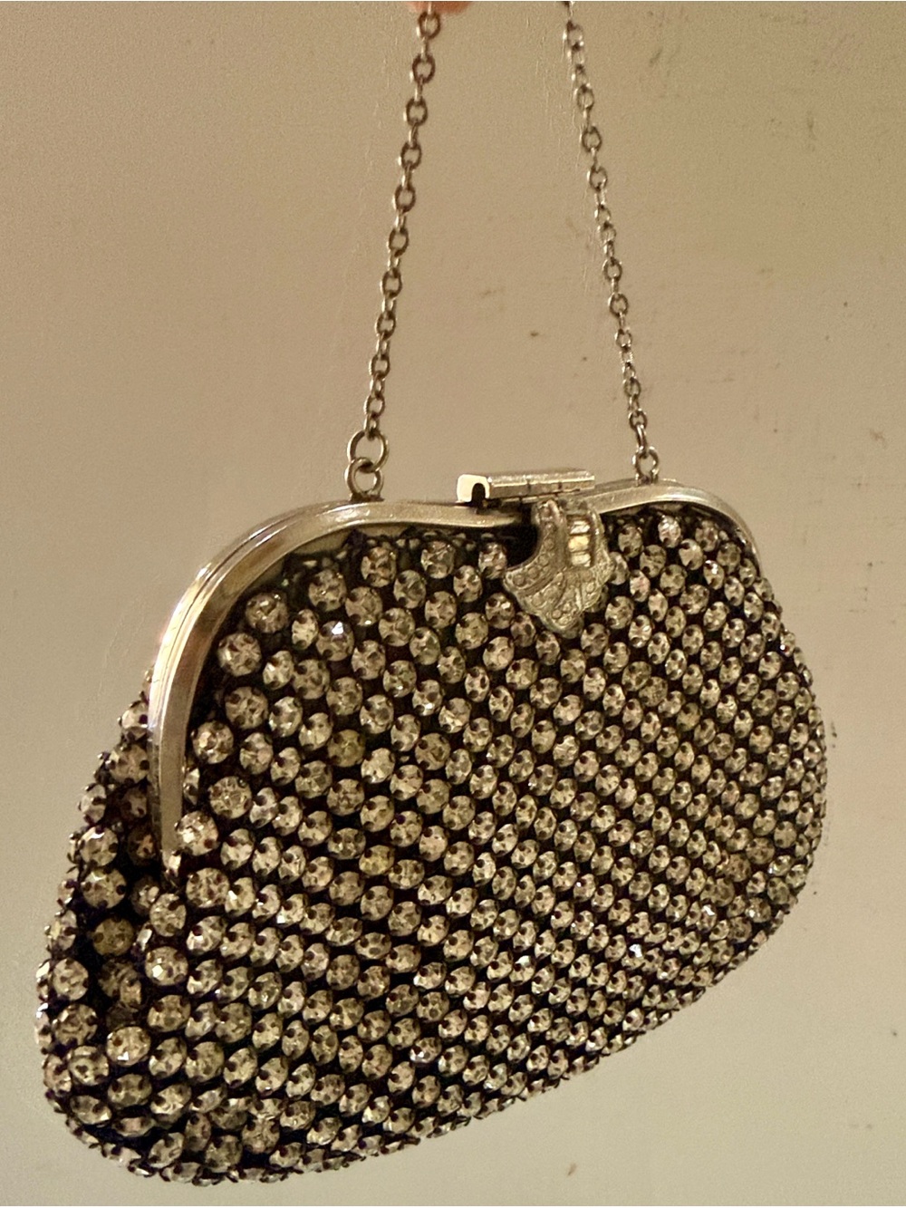 Art Deco EXCELLENT COND Rhinestone Evening 1920 Clutch Bag Chain Handle - Silver